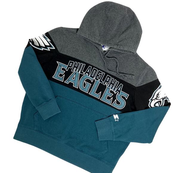 Starter G-111 NFL Hoodie Mens Large Green/Gray Philadelphia Eagles Patched Logo - Picture 3 of 15